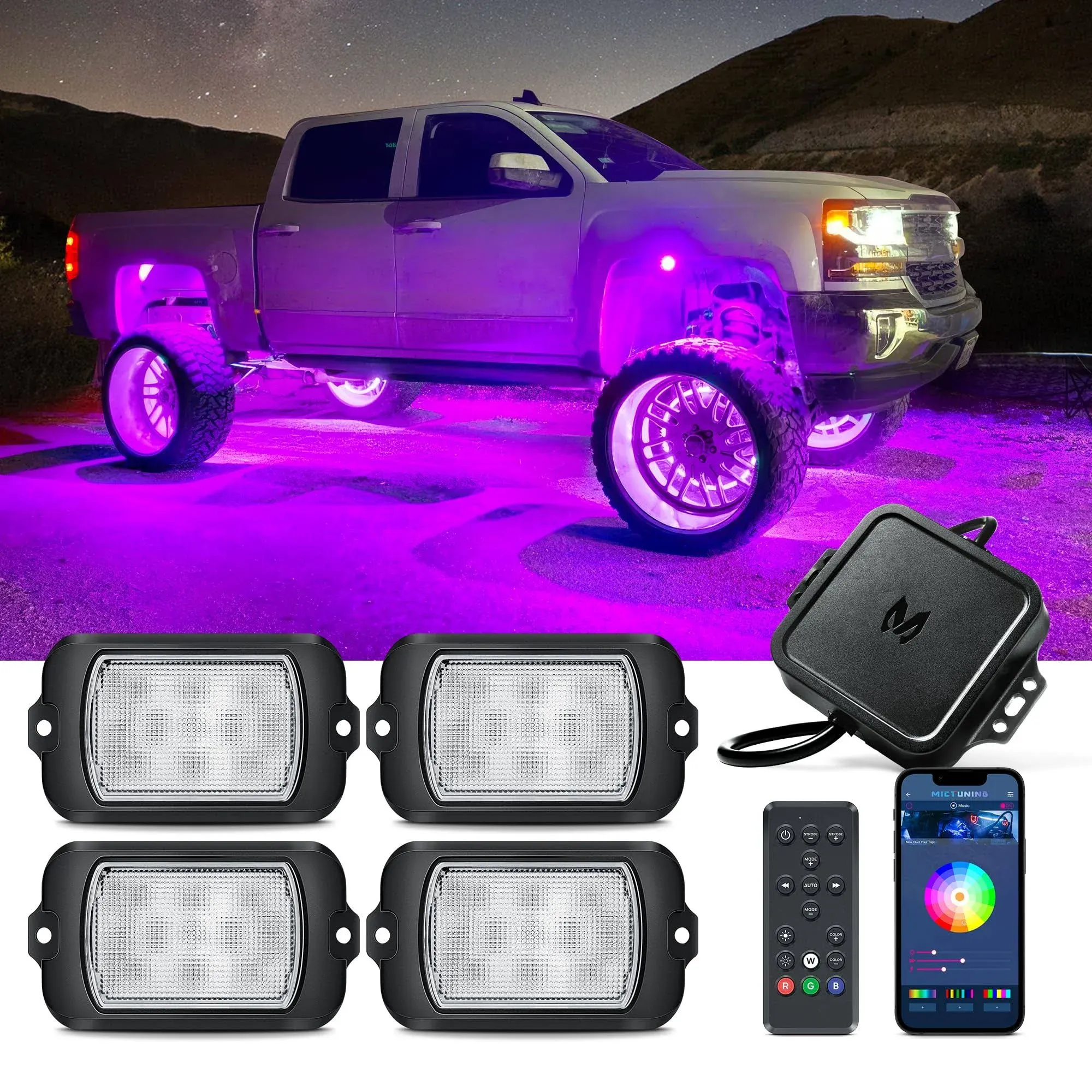 MICTUNING Y1 RGB+IC LED Rock Lights 12 Pods Multicolor Underglow Neon Lights