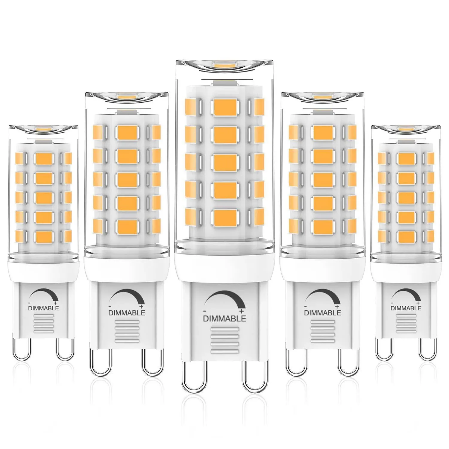 G9 LED Bulb Dimmable, 40 Watt G9 Halogen Equivalent, 4W Chandelier Light Bulbs, 3000K Warm White G9 Bi Pin Base, 360° Beam Angle, 120V 370LM, CRI>85, No-Flicker, 5 Pack