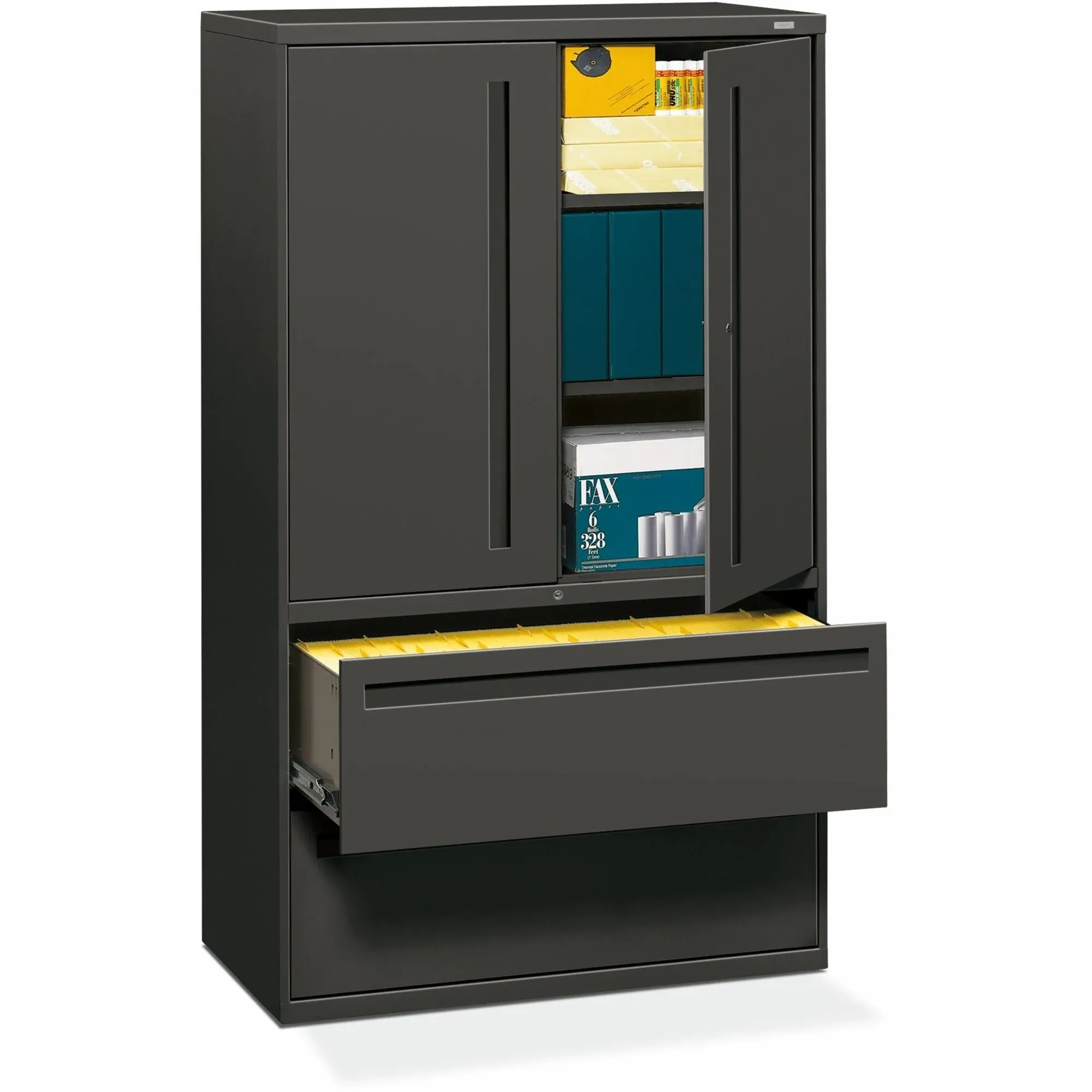 HON® Brigade 700 Series Lateral File, Three-Shelf Enclosed Storage, 2 Legal/Letter-Size File Drawers, Charcoal, 42" x 18" x 64.25" (HON795LSS) Each