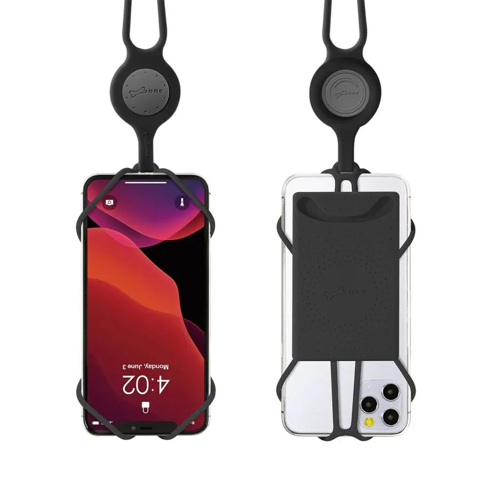 BONE Lanyard Phone Tie 2, Cell Phone Strap, Adjustable Silicone Lanyard, Universal Neck Phone Holder Compatible with Most Smartphones (Red) (Lanyard + Card Holder - Balck)