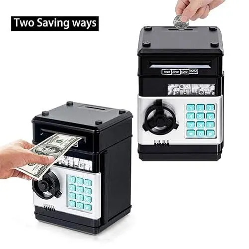 Refasy Piggy Bank Toys for Boys 6 7 8 9 10 11, Money Saving Box Toys Teen Boys Age 8 9 10 11 12 Kids Christmas Birthday Gifts ATM Saving Machine for 5 6 7 8 Black Piggy Bank for Real Money