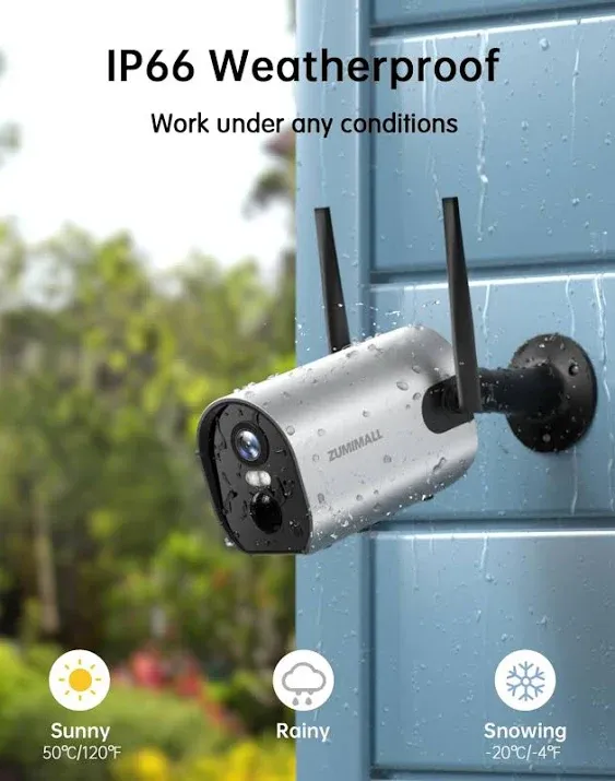 ZUMIMALL Outdoor Camera Wireless - 2K Battery Powered WiFi Surveillance Cameras for Home Security,3MP Color Night Vision/2 Way Audio/IP66 Waterproof/Siren and Spotlight/Motion Alert/Cloud/SD/,2PCS