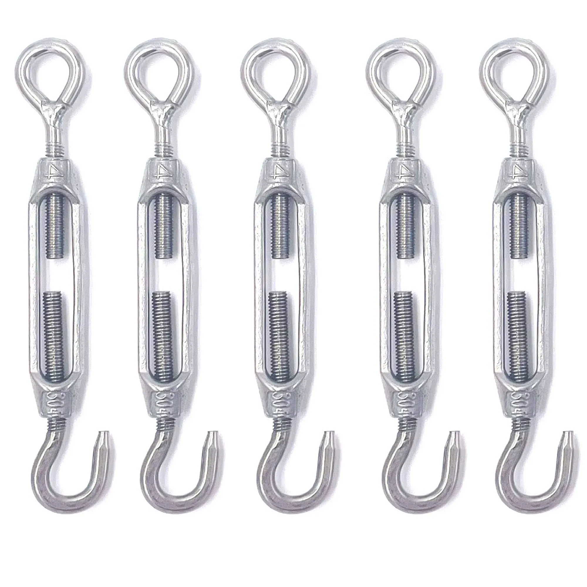 Performore 5 Pack of M4 Stainless Steel 304 Hook and Eye Turnbuckle, Tensioners, Straining Screws, Strainers, or Open Body Rigging Screws for Wire or Rope Tension