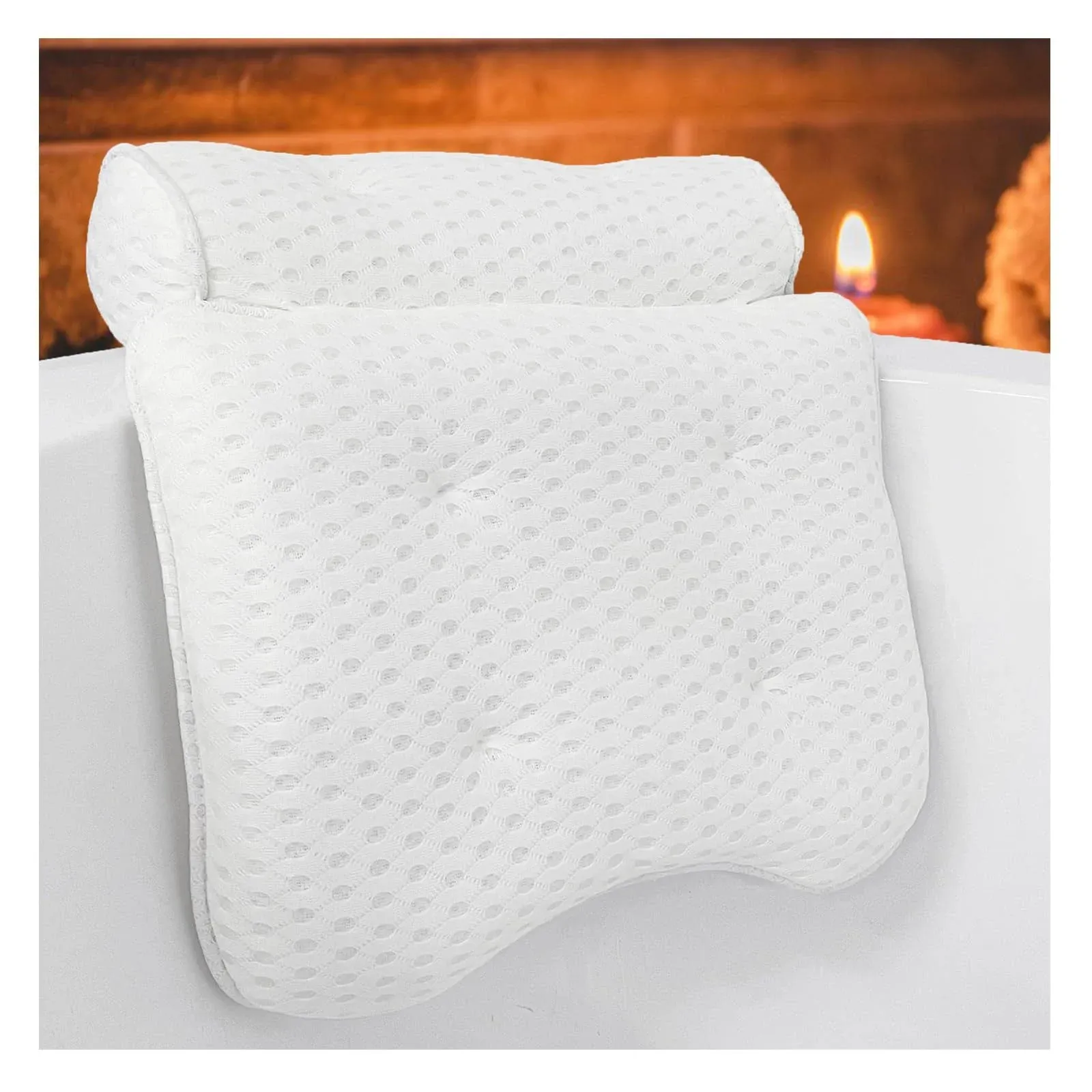 REEZEIVI Bath Pillow Bathtub Pillow with 6 Non-Slip Suction Cups,Soft 4D Mesh Fabric，Bathtub Pillows for Tub Neck and Back Support，Extra Thick and Soft Air Mesh Pillow for Bath,White