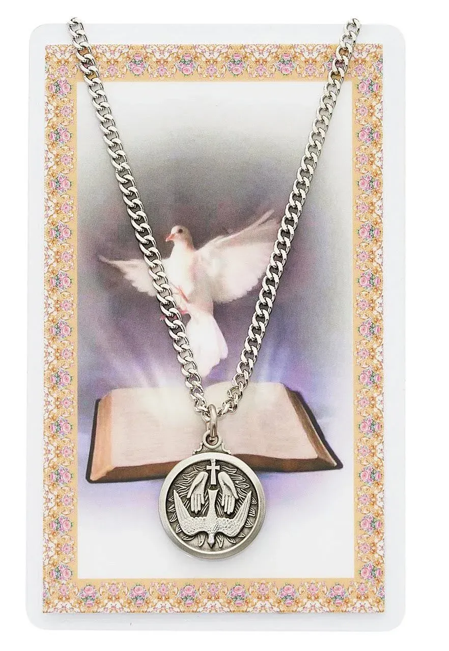 Holy Spirit Medal Necklace Chain with Laminated Prayer Card