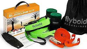 Flybold Slackline Kit for Kids and Adults - 57 ft Balance Rope with Training Line, Tree Protectors, Arm Trainer, Ratchet Cover, and Carry Bag - Ideal for Tightrope Walking and Slackline Zipline