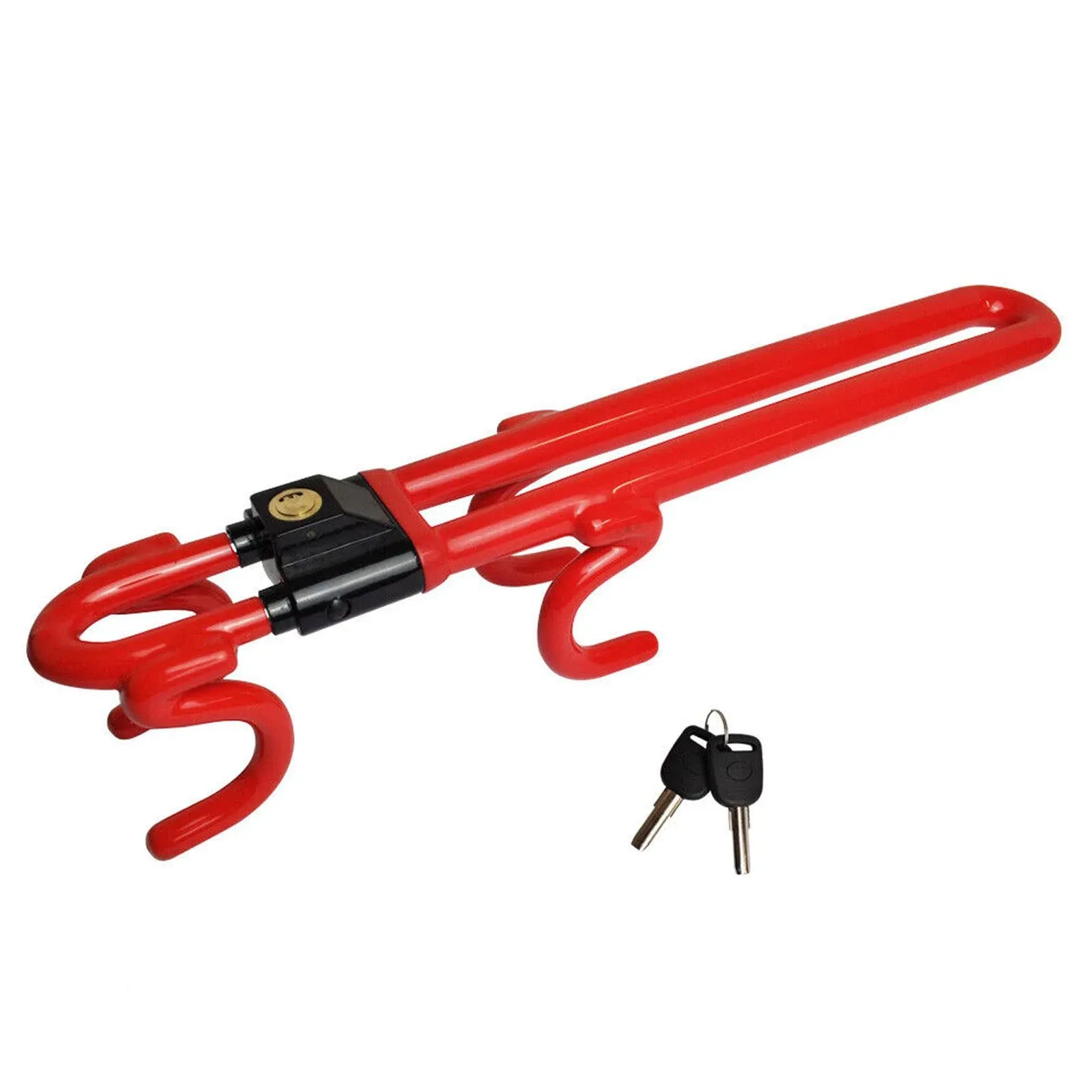 Vechkom Steering Wheel Lock Anti Theft Safety Heavy Duty Car Double Red 