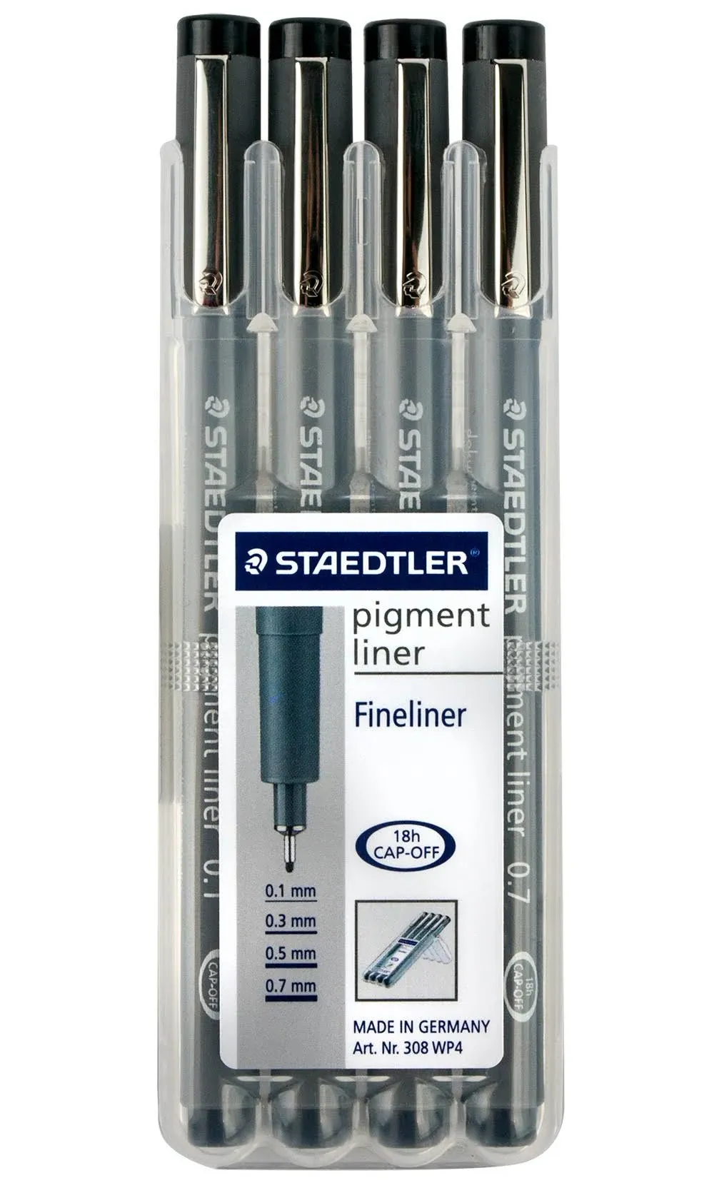 STAEDTLER ‎308 WP4 Pigment Liner Pens with Assorted Line Width - Black (Set of 4)