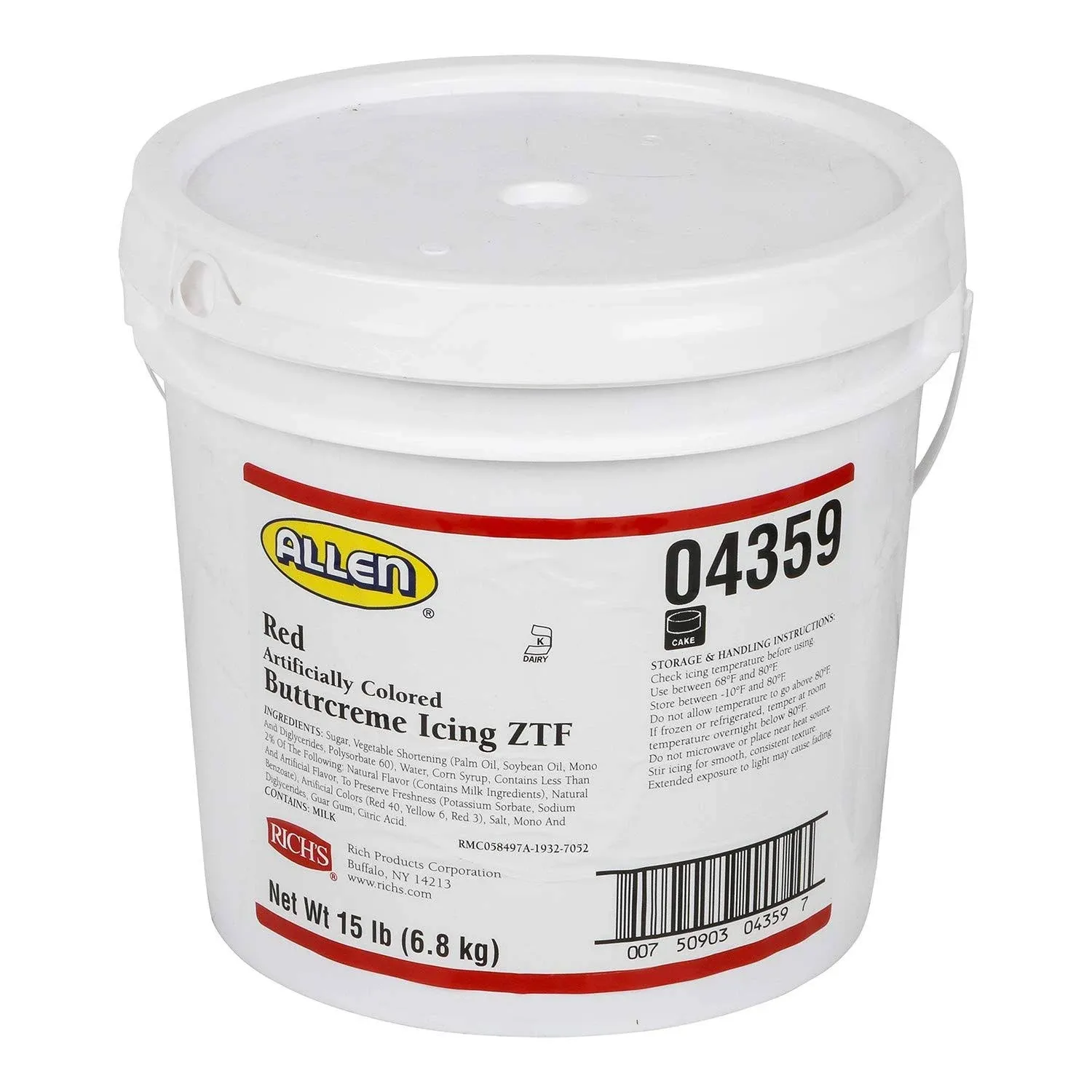 Rich's JW Allen Pre-Whipped, Red Buttrcreme Icing ZTF, 15lb Pail