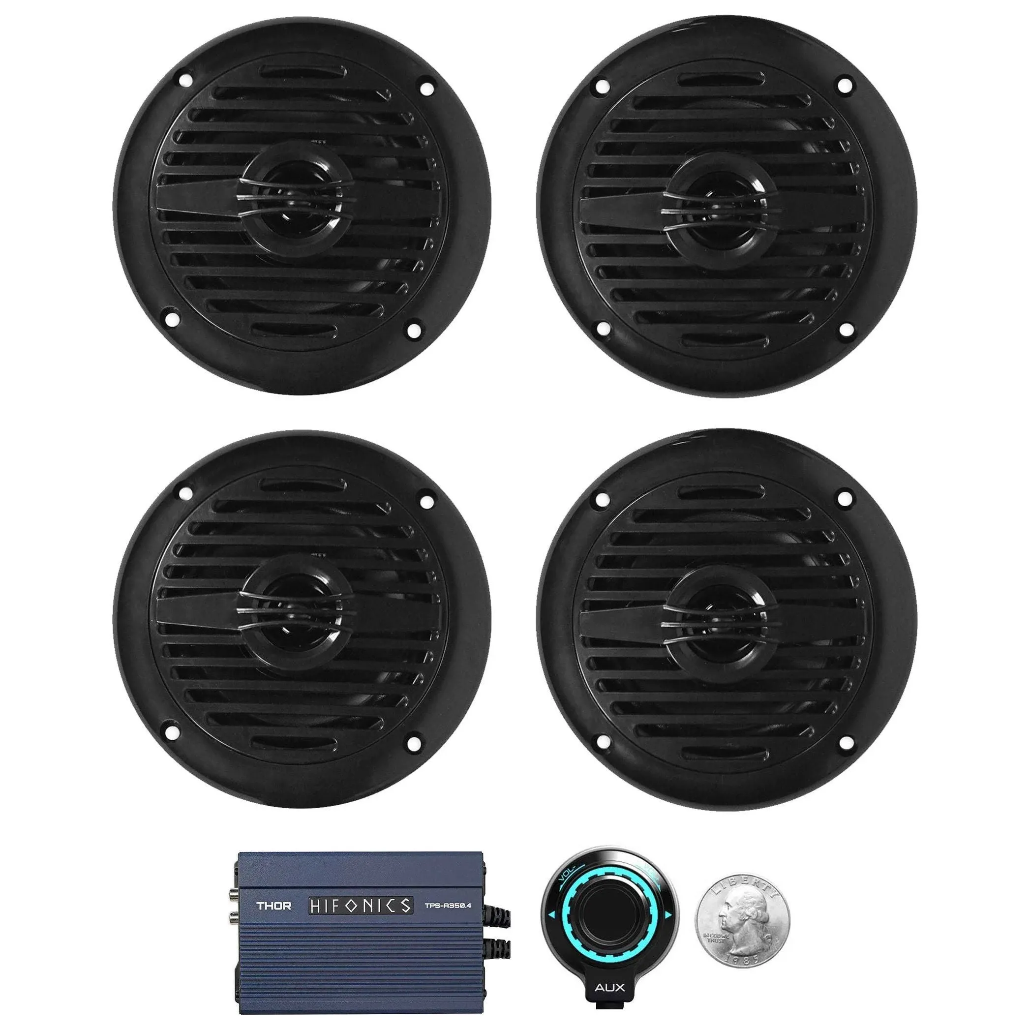 Pair MS40B Black 4&#034; 200 Watt Marine Boat Speakers Compact and Powerful