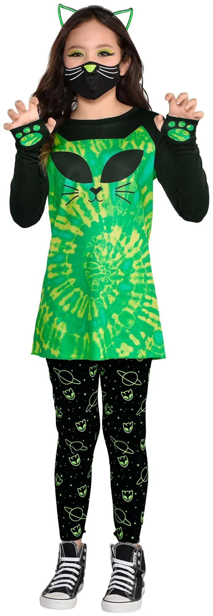 Amscan Cosmic Kitty Costume Set - Black, Green & Yellow Polyester Spandex - Perfect for Parties, Halloween & Dress-up