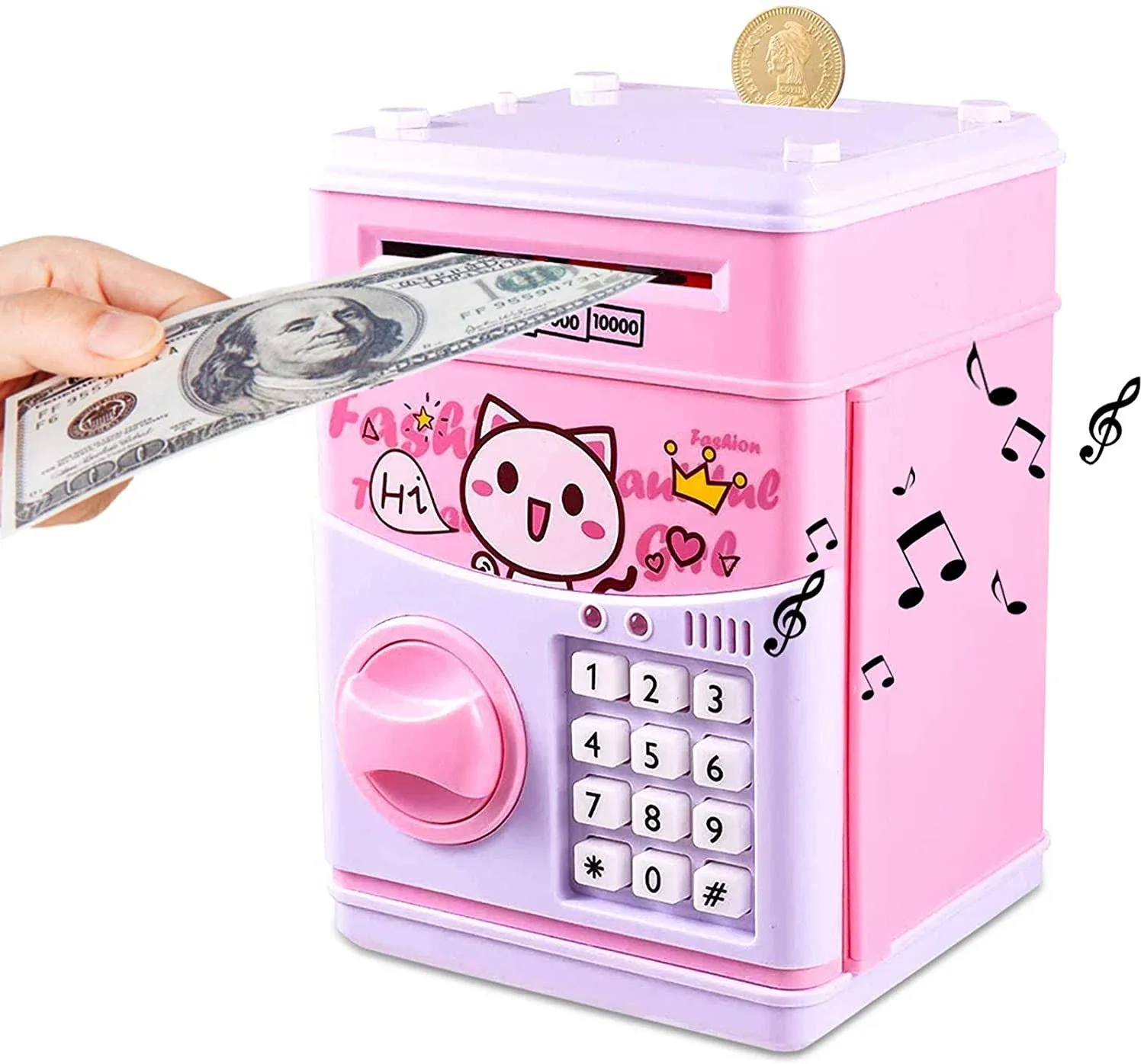 Piggy Bank for Kids, Money Bank for Girls Boys Teen Adults Electronic ATM Machine Password Cash Coin Can with Stickers, Toy for 5 6 7 8 9 10 11 12 Year Old Children Birthday Gifts