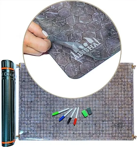 RPG Battle Grid Mat Cobblestone - 24" x 36" Double Sided Neoprene Mat Plus Dry ...