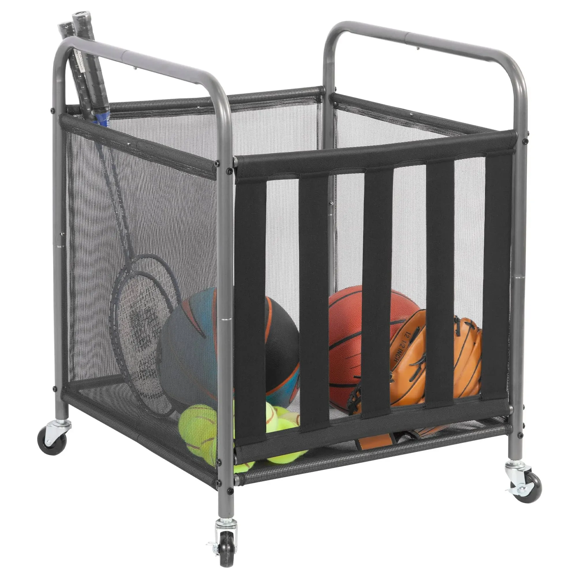 STORAGE MANIAC Ball Storage Bin Rolling Sports Ball Cart, Metal Garage Organizer Sport Rack, Ball Basket Storage, Ball Cage for Garage or Gym, Indoor & Outdoor Sports Equipment Organizer 1 Pack