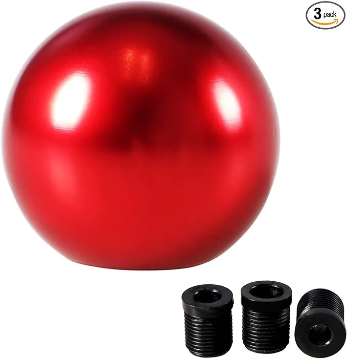 Universal Round Ball Gear Shift Knob,Chrome Finish Aluminum Shifter Knobs with 3 Adapters Compatible with Manual and Automatic Transmission Car(Red)