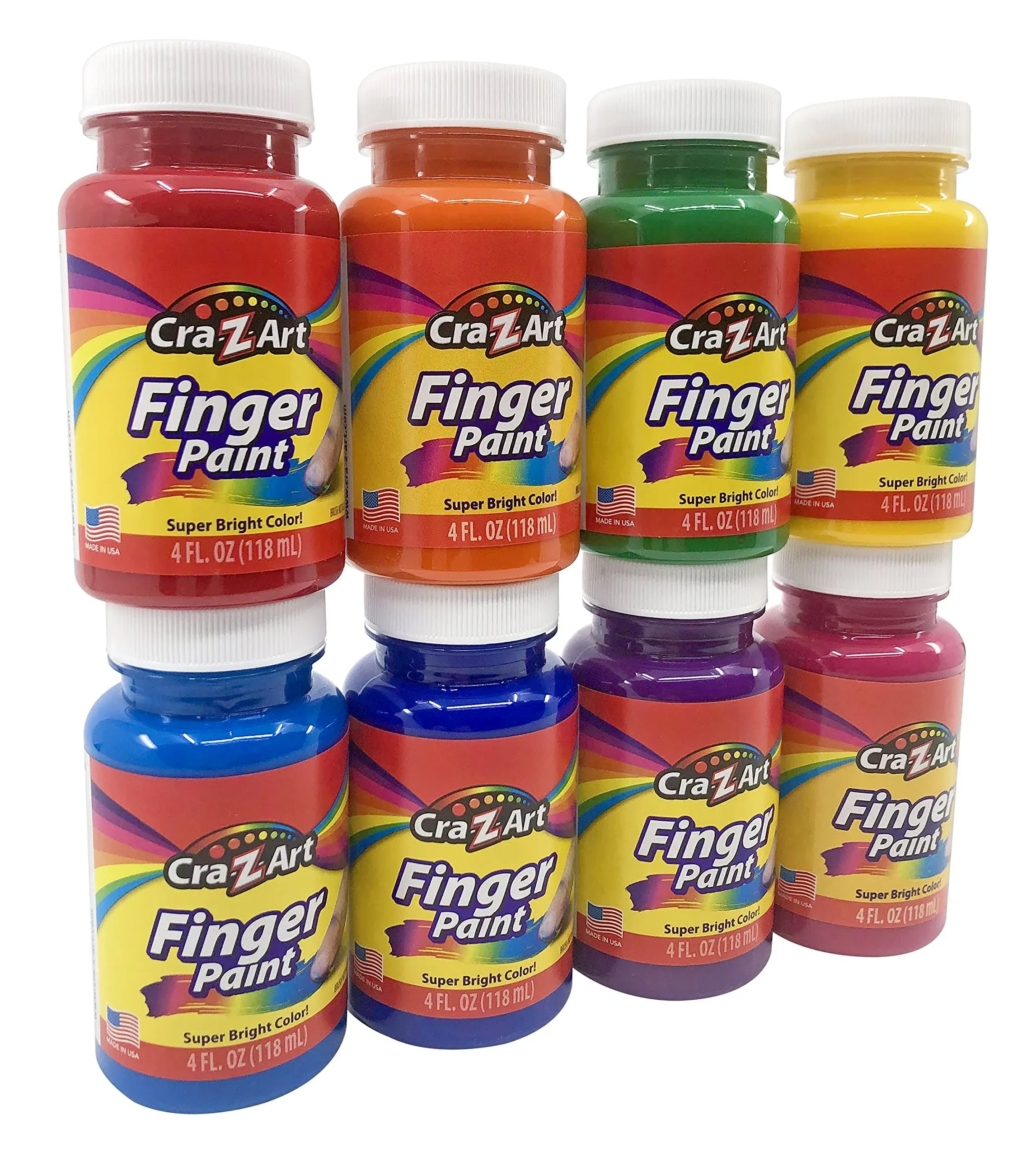 Cra-Z-Art Washable Kids Finger Paint Bulk Pack 8ct, Assorted Colors 4oz Each Bottle