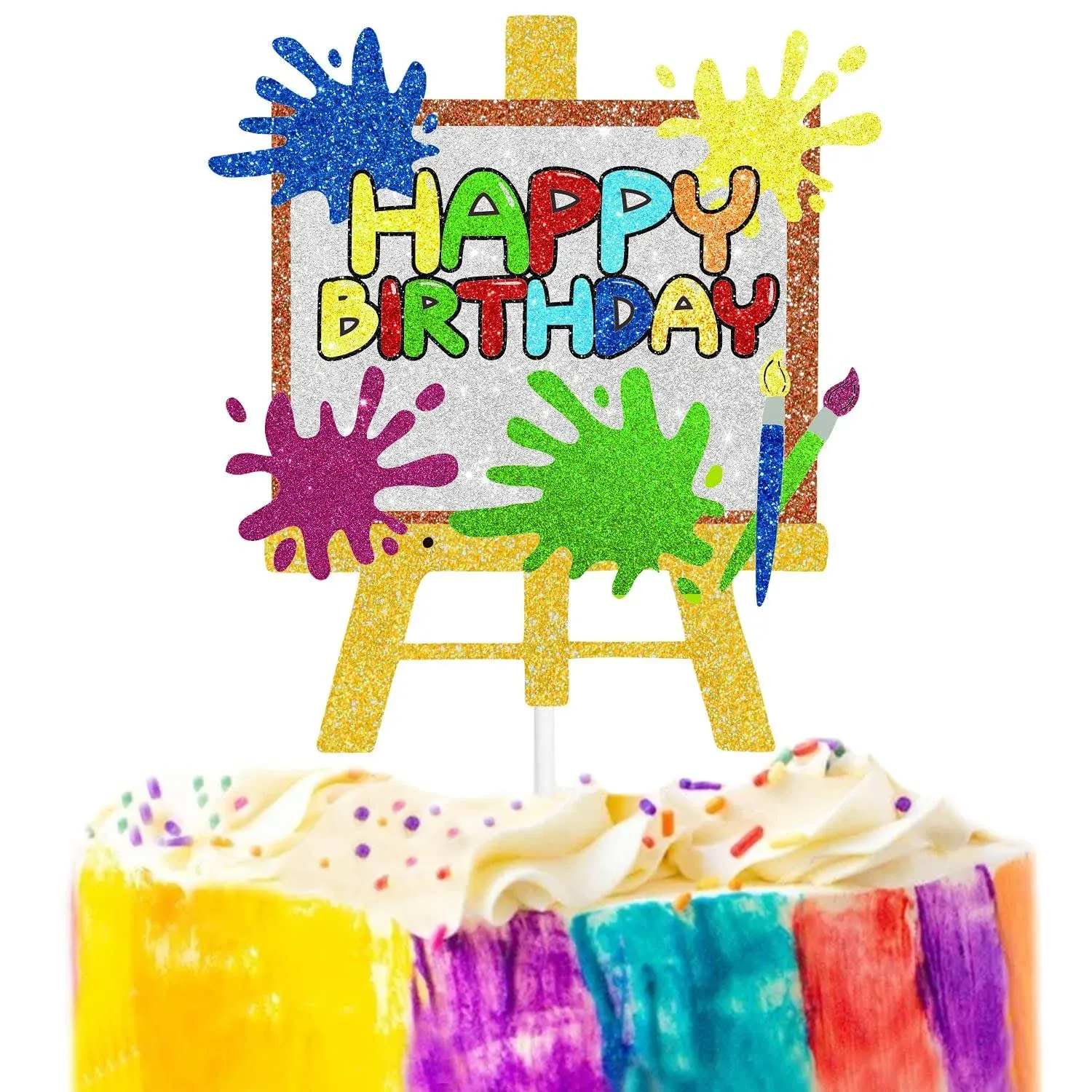 Art Happy Birthday Cake Topper Painting Graffiti Drawing Artist Painter Brush Palette Themed Happy Birthday Cake Decoration