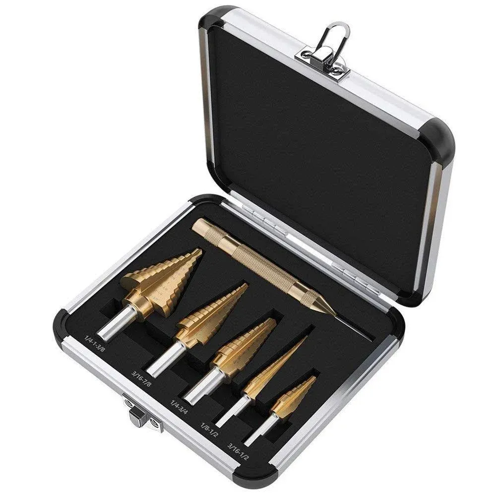 5pcs Step Drill Bit Set With Automatic Center Punch Hss Cobalt Titanium Unibit D