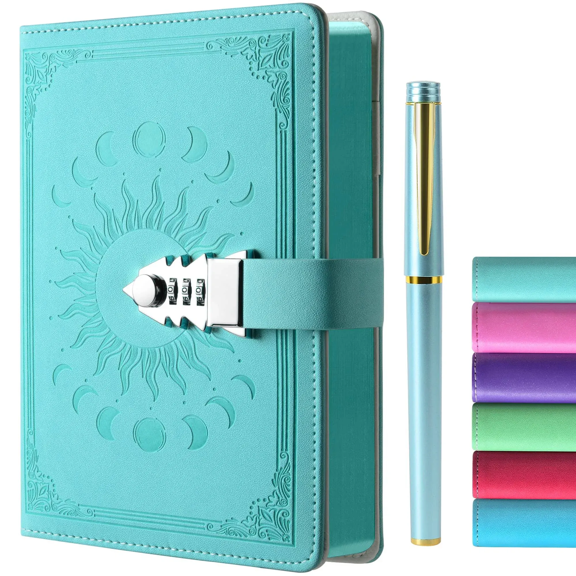 ZXHQ Diary with Lock for Women Girls, Colorful Lock Journal, Refillable Leather Journal Writing Notebook, Size A5(21 × 15cm) Grass green