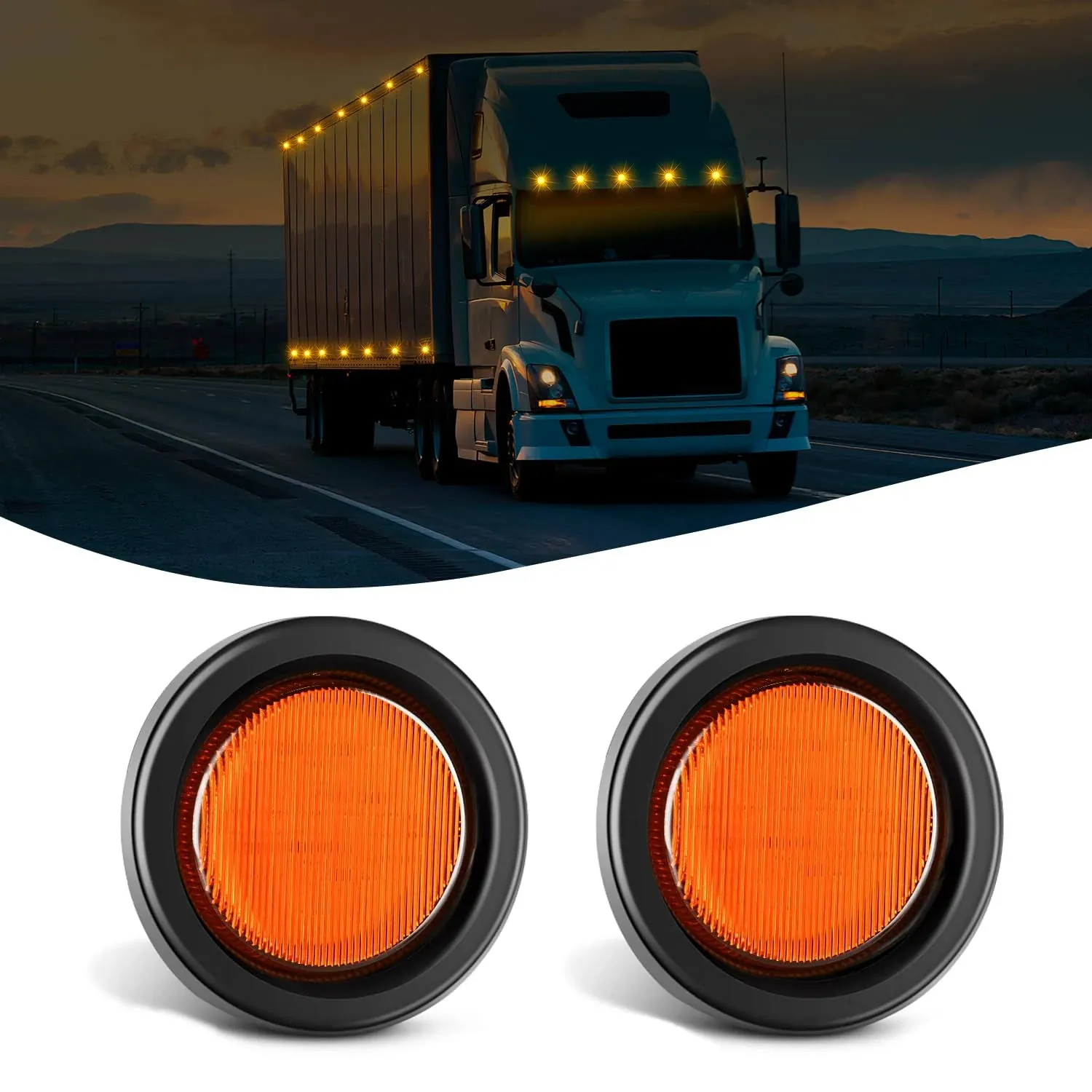 Nilight 2.5Inch Round Marker Light 2PCS Amber 13LED Marker Clearance Light Flush Mount With Plug Grommet Pigtail Hardwired DOT Compliant For 12V Truck Trailer Tractor Buses Vans Boat