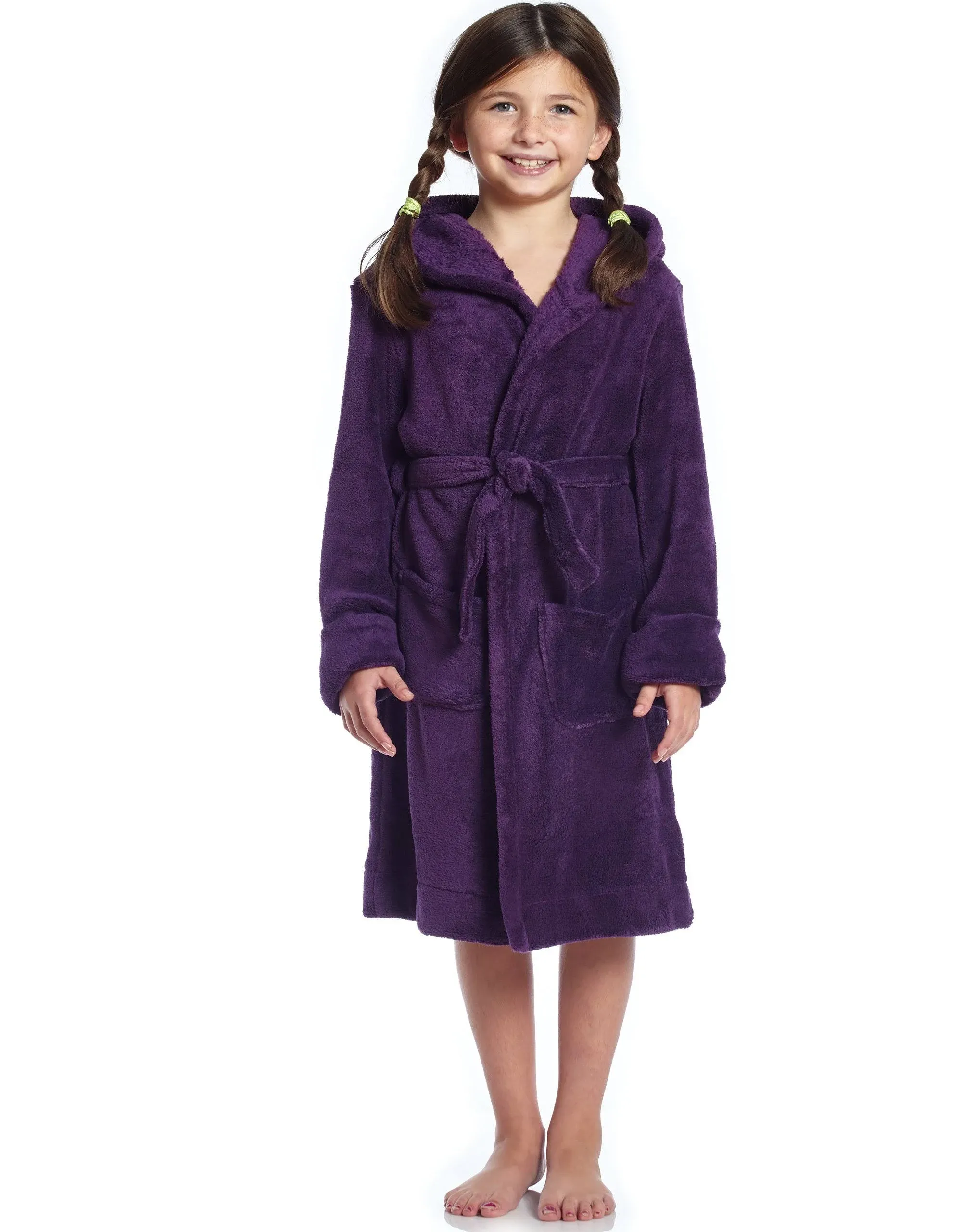 Leveret Kids Robe Boys Girls Solid Hooded Fleece Sleep Robe Bathrobe (2 Toddler-16 Years) Variety of Colors