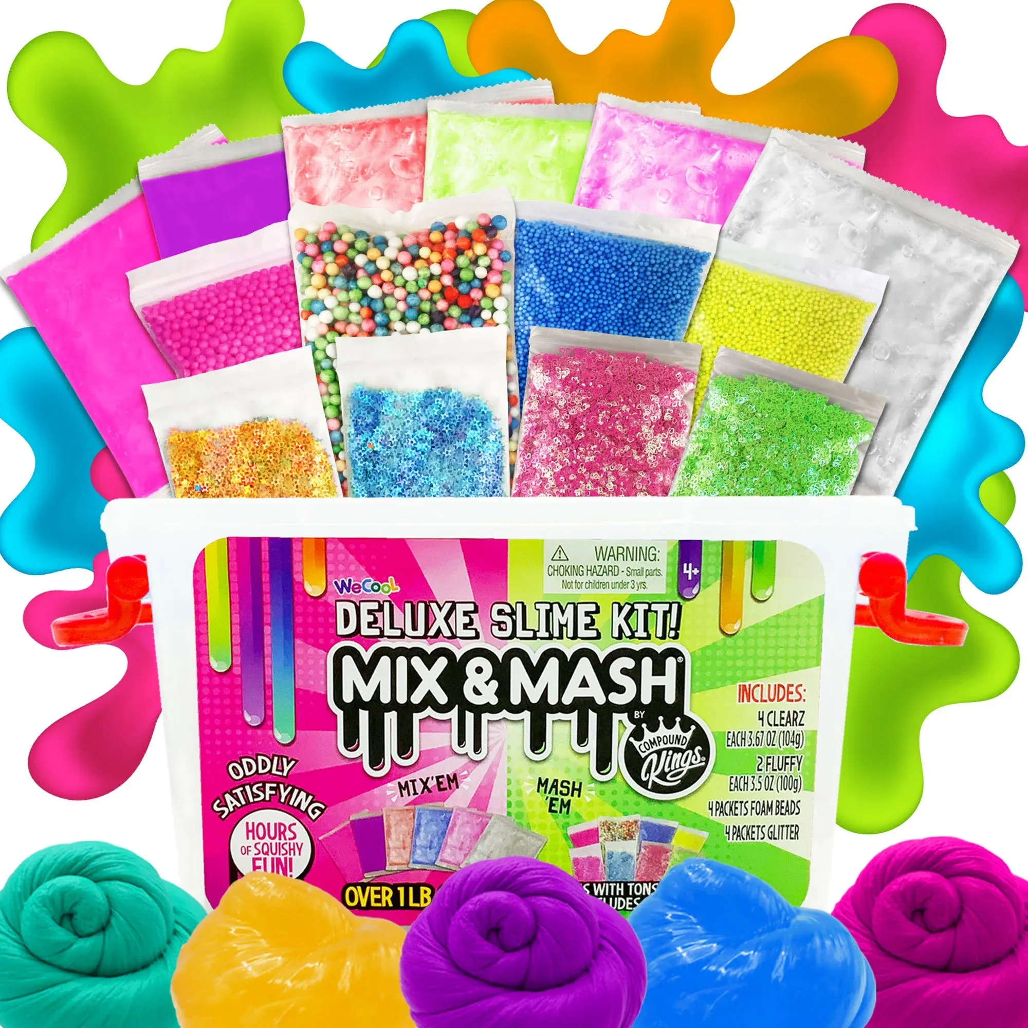 Mix & Mash Tub Pink - Colorful Fluffy Slime, Clearz Slime, Foam Beads, Glitter Mix Ins, DIY Slime Kit for Kids DIY Science Sensory Art and Crafts Activity