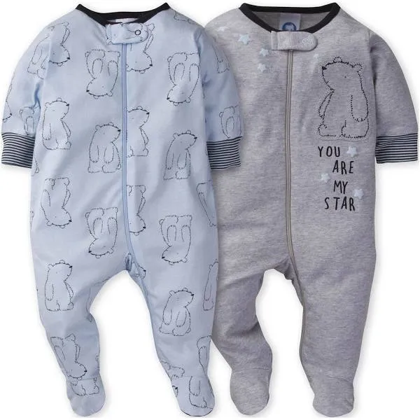 Gerber Baby Boy Sleep 'N Play Footed Pajamas, 2-Pack, Gray, Size: Newborn