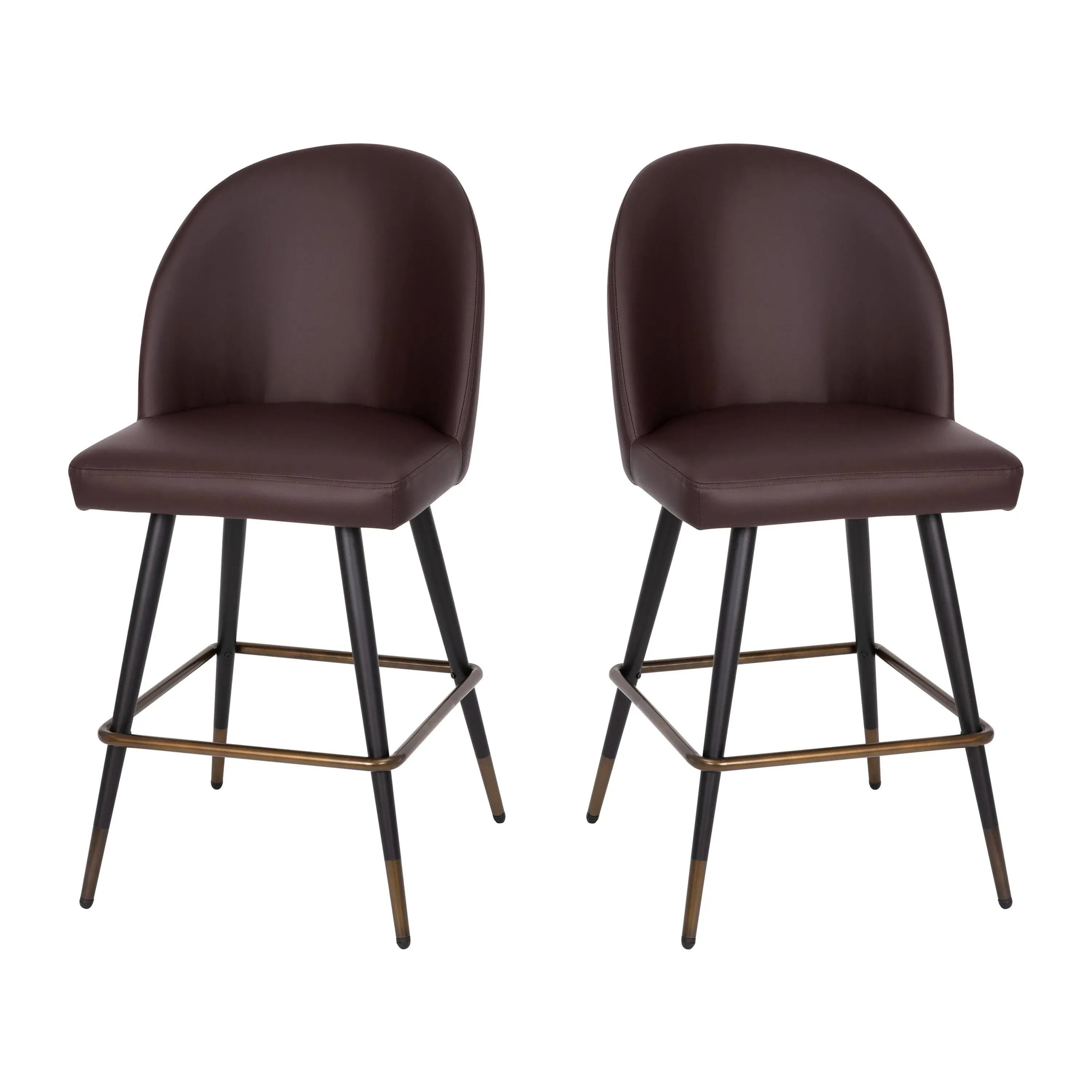 Lyla Set of 2 Commercial High Back Modern Armless 26" Counter Stools with Contoured Backrests, Steel Frames and Footrests, Brown LeatherSoft-Set of 2