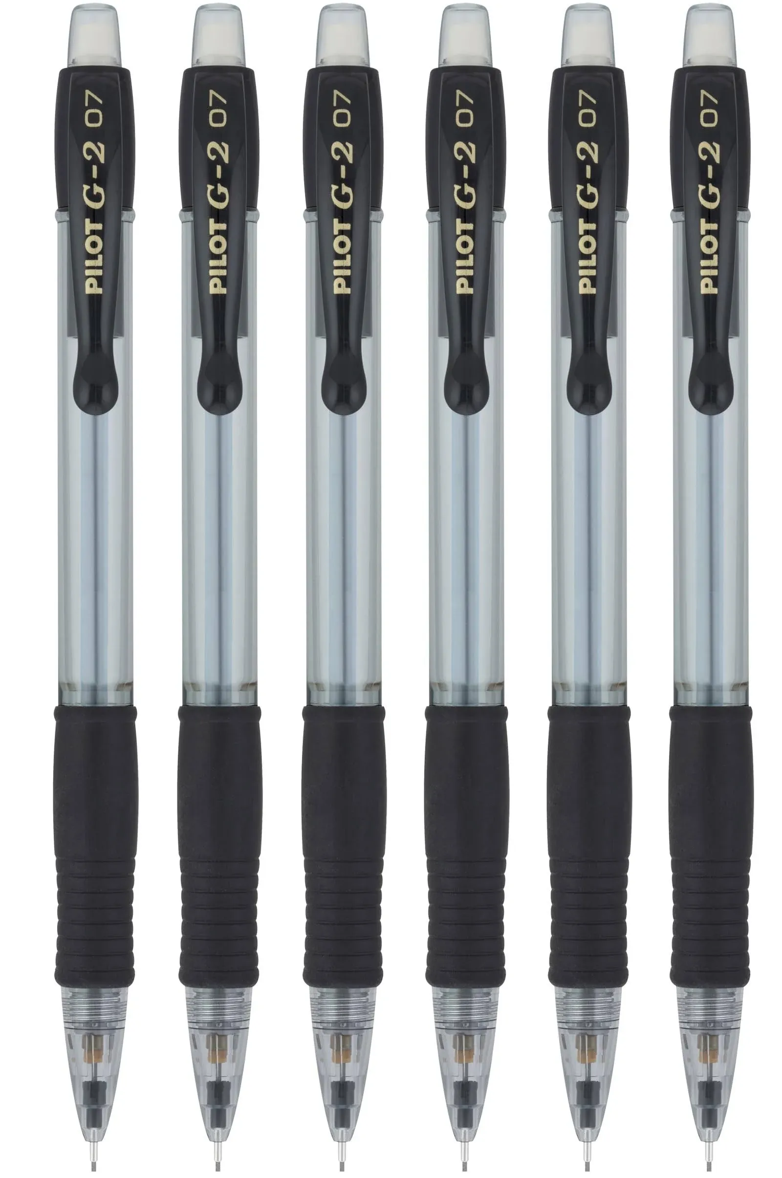 Pilot G2 Mechanical Pencils, 0.7mm HB Lead, Black/Clear Barrels, 6 Pack