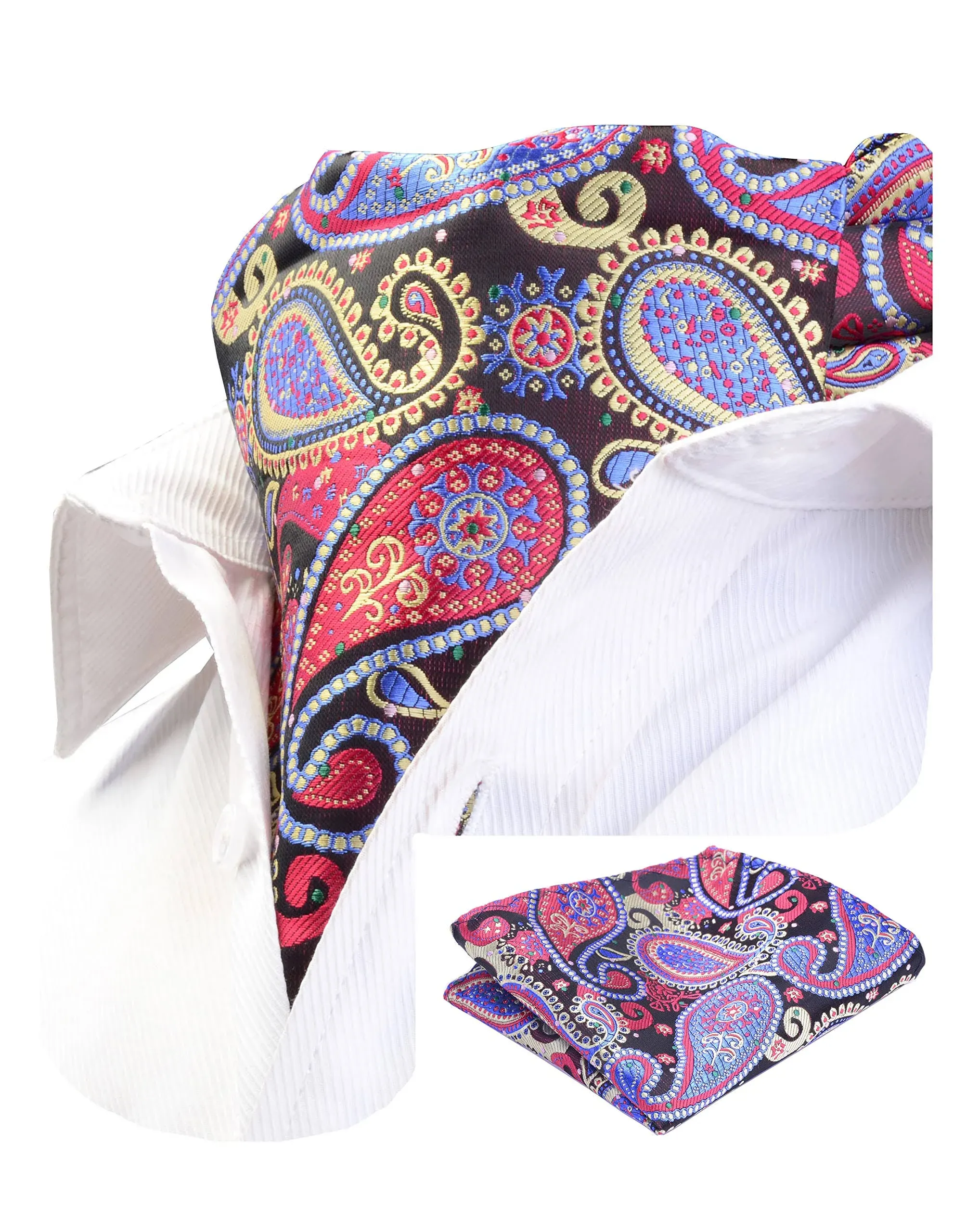 GUSLESON Men&#039;s Ascot Paisley Floral Jacquard Woven Gift Cravat Tie and Pocket Sq