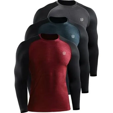 NELEUS Mens Dry Fit Long Sleeve Athletic Workout Shirts 3 Pack,Navy Blue+Blackish ...