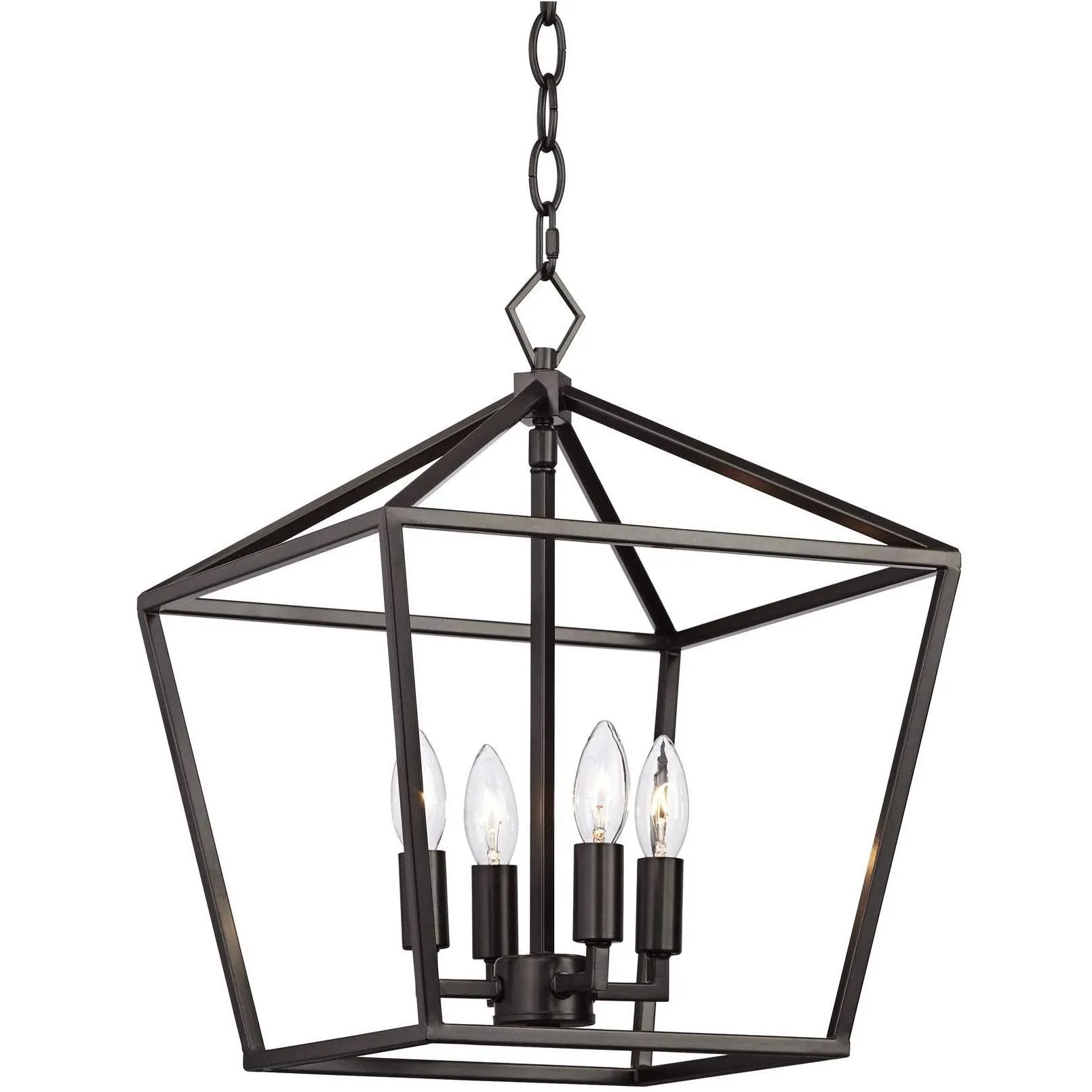 Queluz Bronze Pendant Chandelier 13&#034; Wide Rustic Geometric Cage 4-Light Fixture