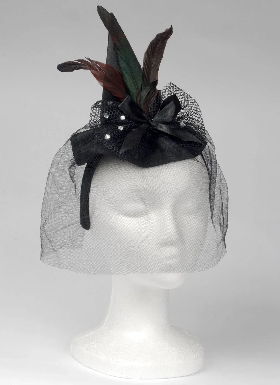 Loftus Mini Witch Hat Headband W Feathers & Veil, Black, One Size Novelty Item