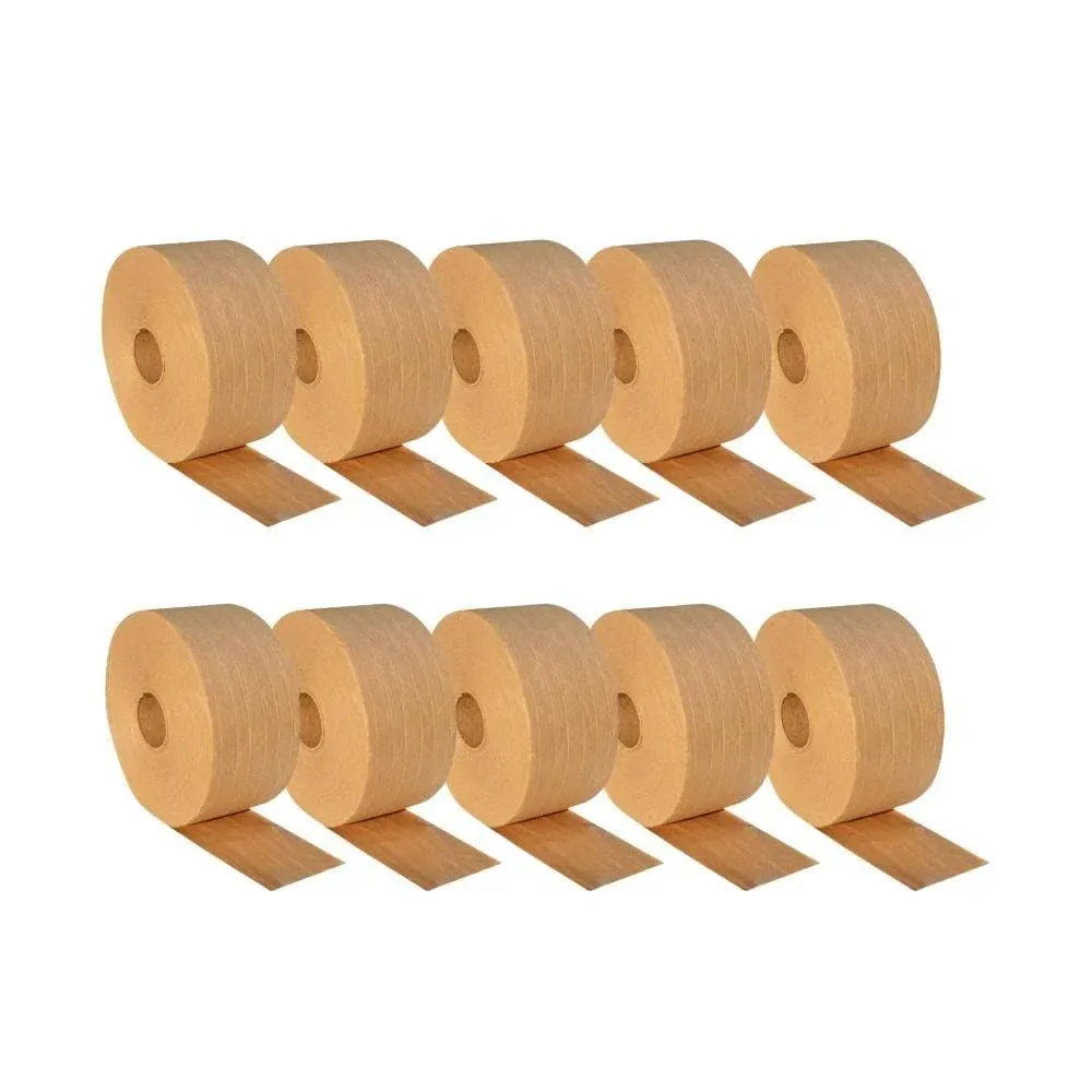 PSBM Water Activated Tape, 3 Inch x 450 Feet, 10 Pack, Fiberglass Reinforced Gummed Kraft Tape [Heavy Duty]