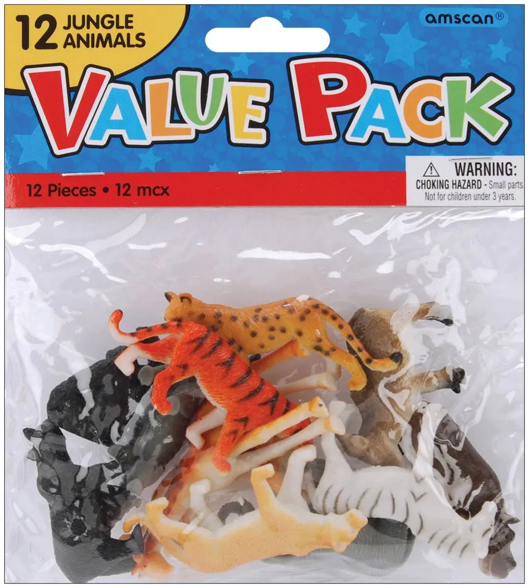 Jungle Animals Miniature Plastic Party Favors 12 Per Pack 1.5&#034; to 2.5&#034; Safari