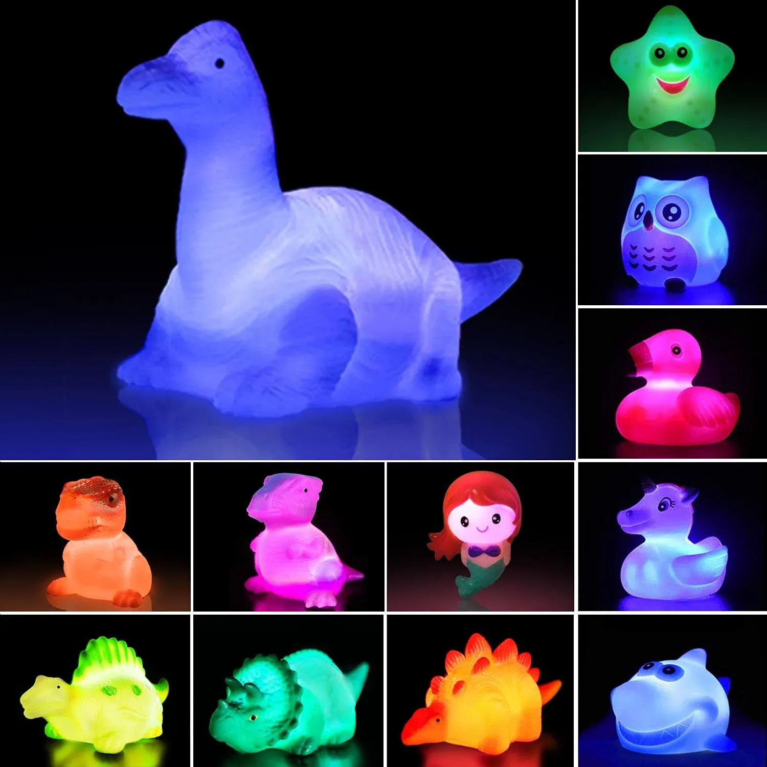 Baby Bath Toys,12 Packs Light Up Floating Rubber Toys Flashing Color Changing Light in Water Bathtub Shower Games Toys for Baby Kids Toddler Child …