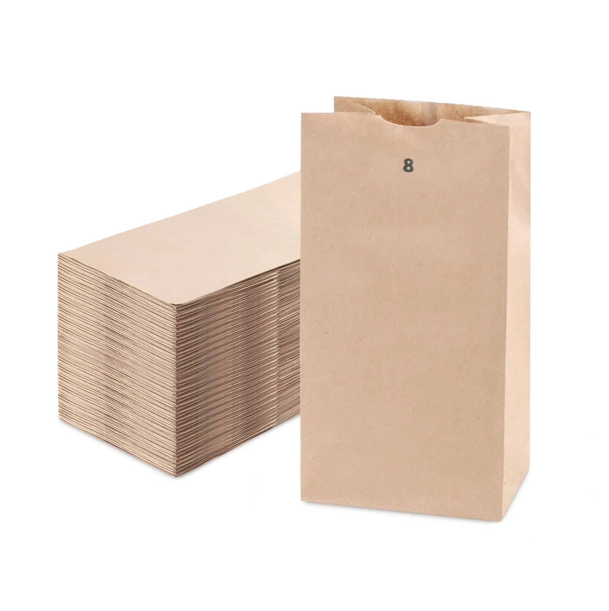 FMP Brands 500 Pack 8 lb Brown Paper Lunch Bags, 12.4 x 6 x 4 Premium Kraft Paper Bags Bulk for Small Business, Recyclable Paper Snack Sacks, Durable Paper Grocery Bag for Food Storage, Packing