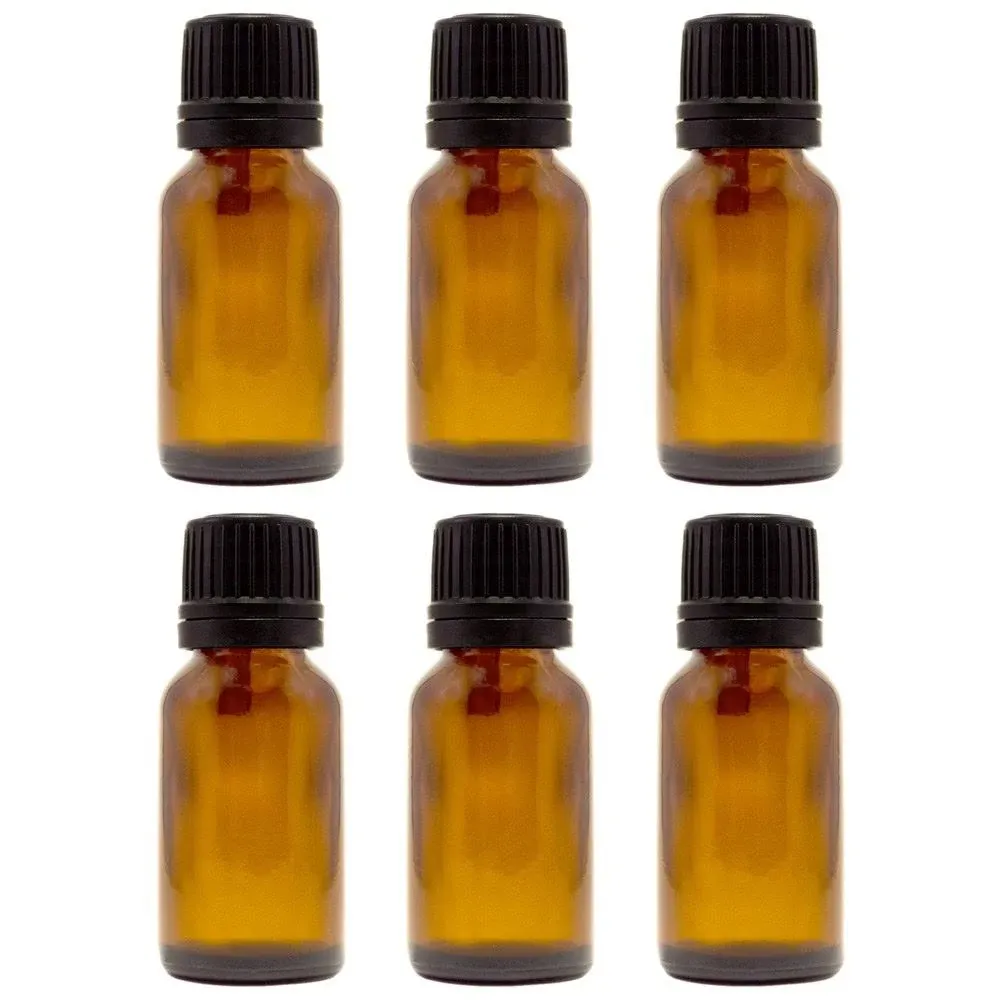 GreenHealth 15 ml (1/2 fl oz) Amber Glass Bottle with Euro Dropper (6 Pack)