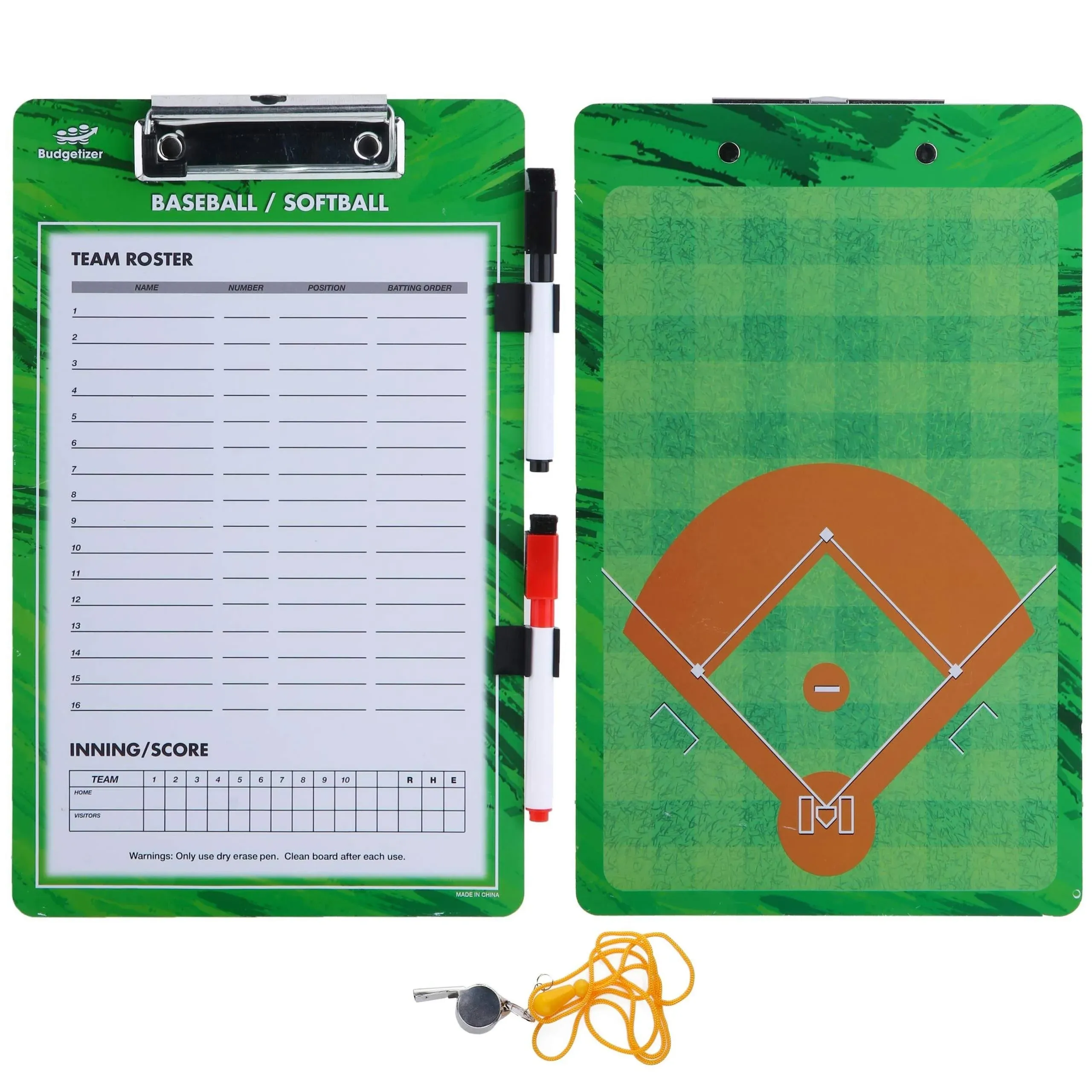 Baseball Clipboard for Coaches – Double Sided Baseball Lineup Board, Baseball Whiteboard Bundled with Whistle and Dry Erase Markers