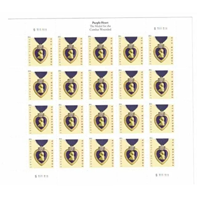 USPS Purple Heart Forever Stamps - Sheet of 20