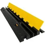 Electriduct 2 Channel Cable Protector Traffic Wire and Hose Ramp Cord Cover 1.12 Inch Channels Heavy Duty 25,000 lbs per Axle - Rubber Black Base/Yellow Lid