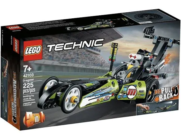 LEGO Technic Dragster 42103 Pull-Back Racing Toy Building Kit (225 Pieces)