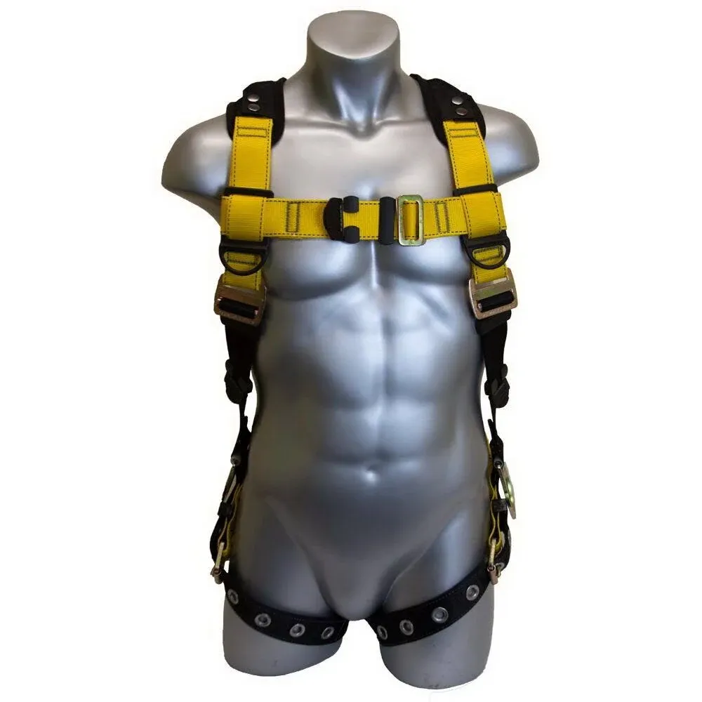 Guardian Fall Protection Yellow Safety Harness with 3 D-Rings, Medium Size, Contrasting Core Webbing, Dual Lanyard Keepers