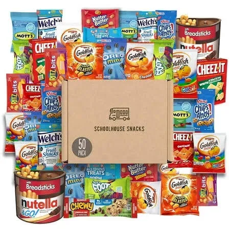 SCHOOLHOUSE SNACKS - Snacks for Kids (50 Count) | Snack Box for Kids with American Snack Assortment | Perfect Kids School Snacks, Variety Snack Box, Camp Care Package, Travel Snack Box, Snack Gift Box