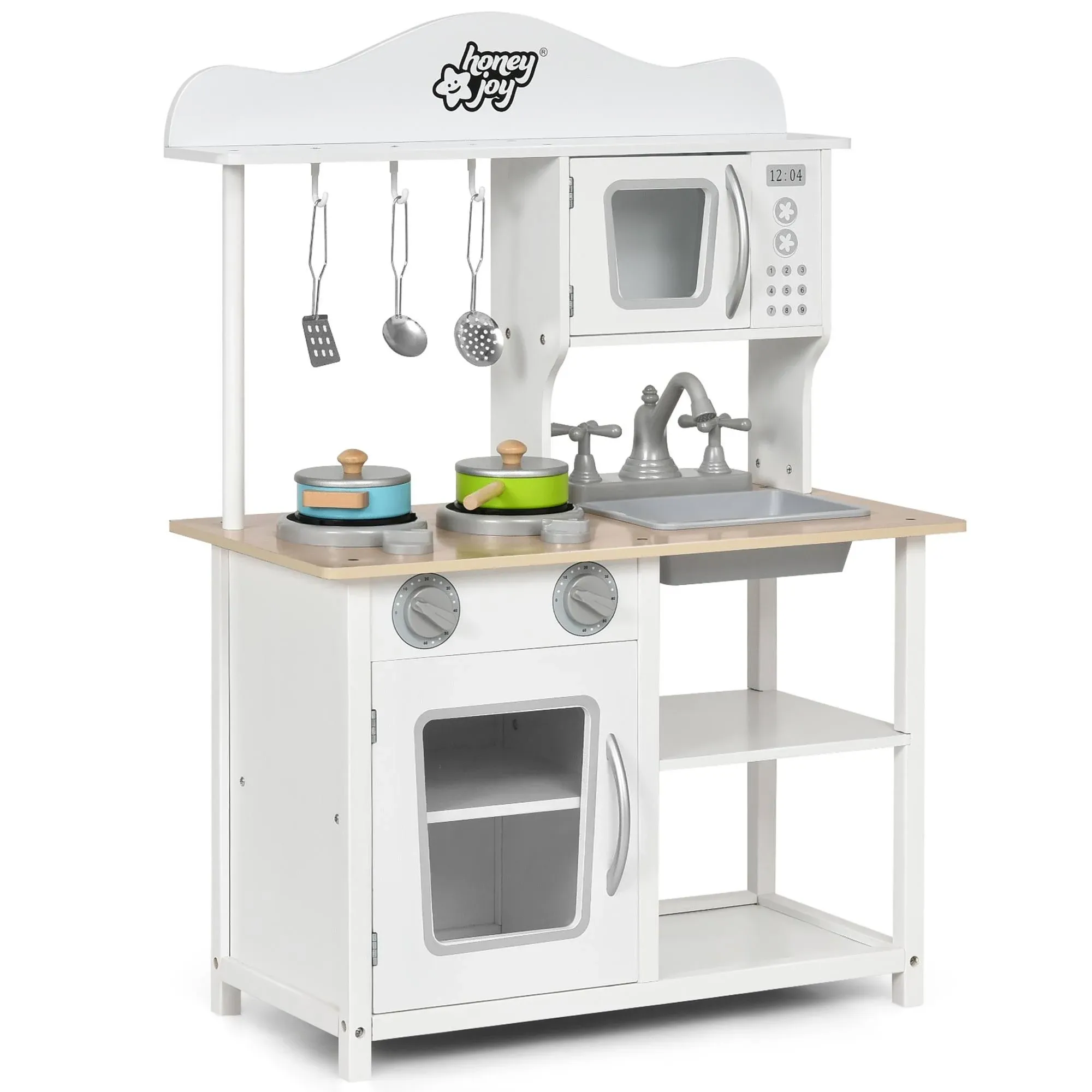 Costway Wooden Pretend Play Kitchen Set for Kids with Accessories and Sink