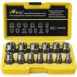 Topec Impact Bolt & Nut Remover Set 13+1 Pieces, Nut Extractor Socket, Bolt Remover Tool Set with Hex Adapter