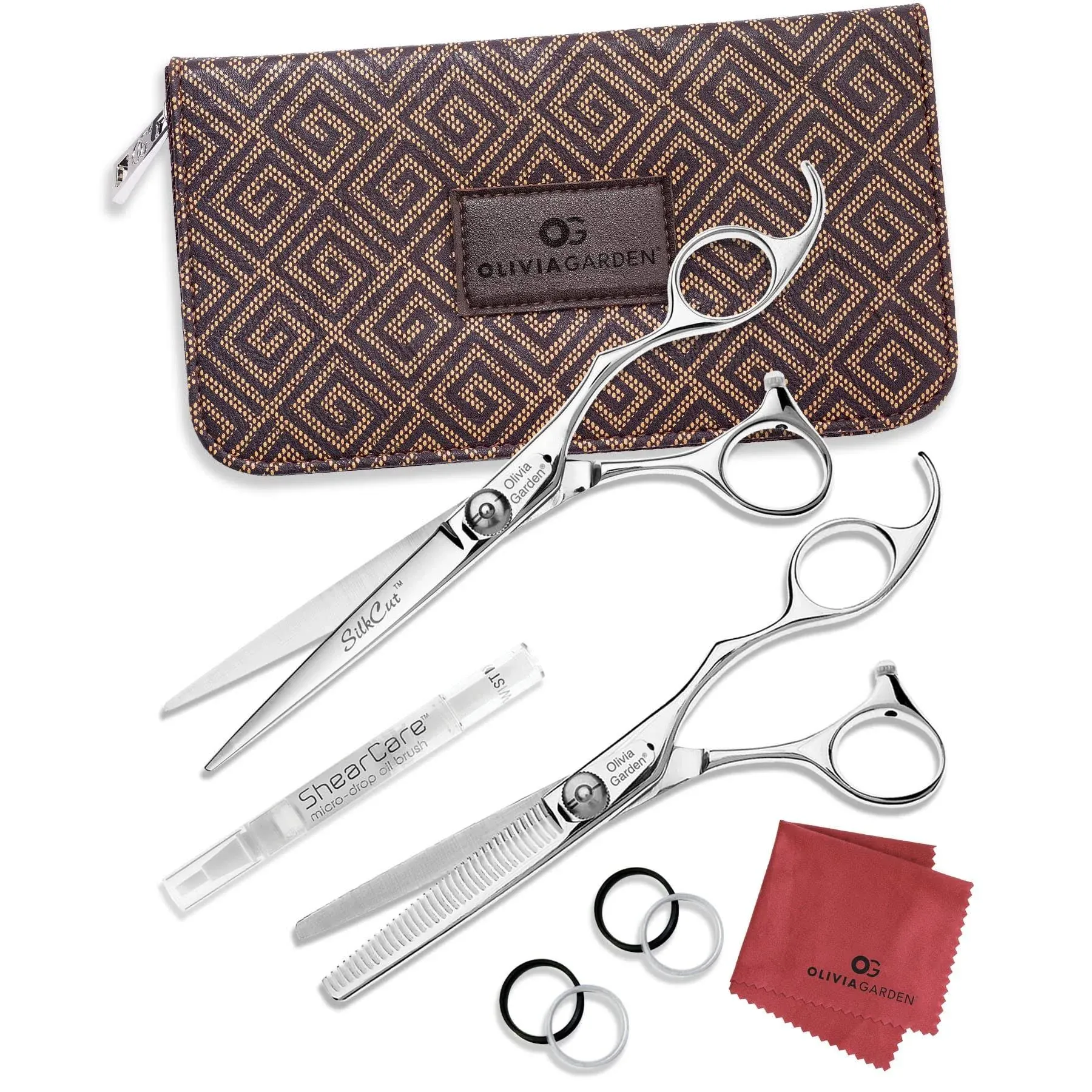 Olivia Garden SilkCut Exclusive Case Deal - SK-CO5 (6.5&quot; Shear + 6&quot; Thinner + Oil Brush + 4 Finger Rings + Designer Case)