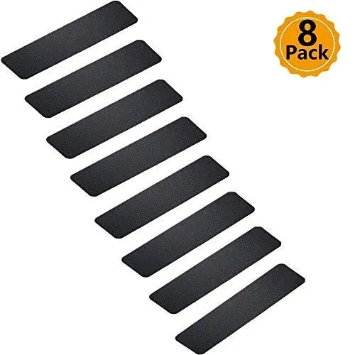 Pack of 8 Non-Slip Safety Step Tapes Wood Stair Treads Floor Track Sticker 80 Grit for Skateboard & Outdoor & Staircase, Black (6"x24", Black)