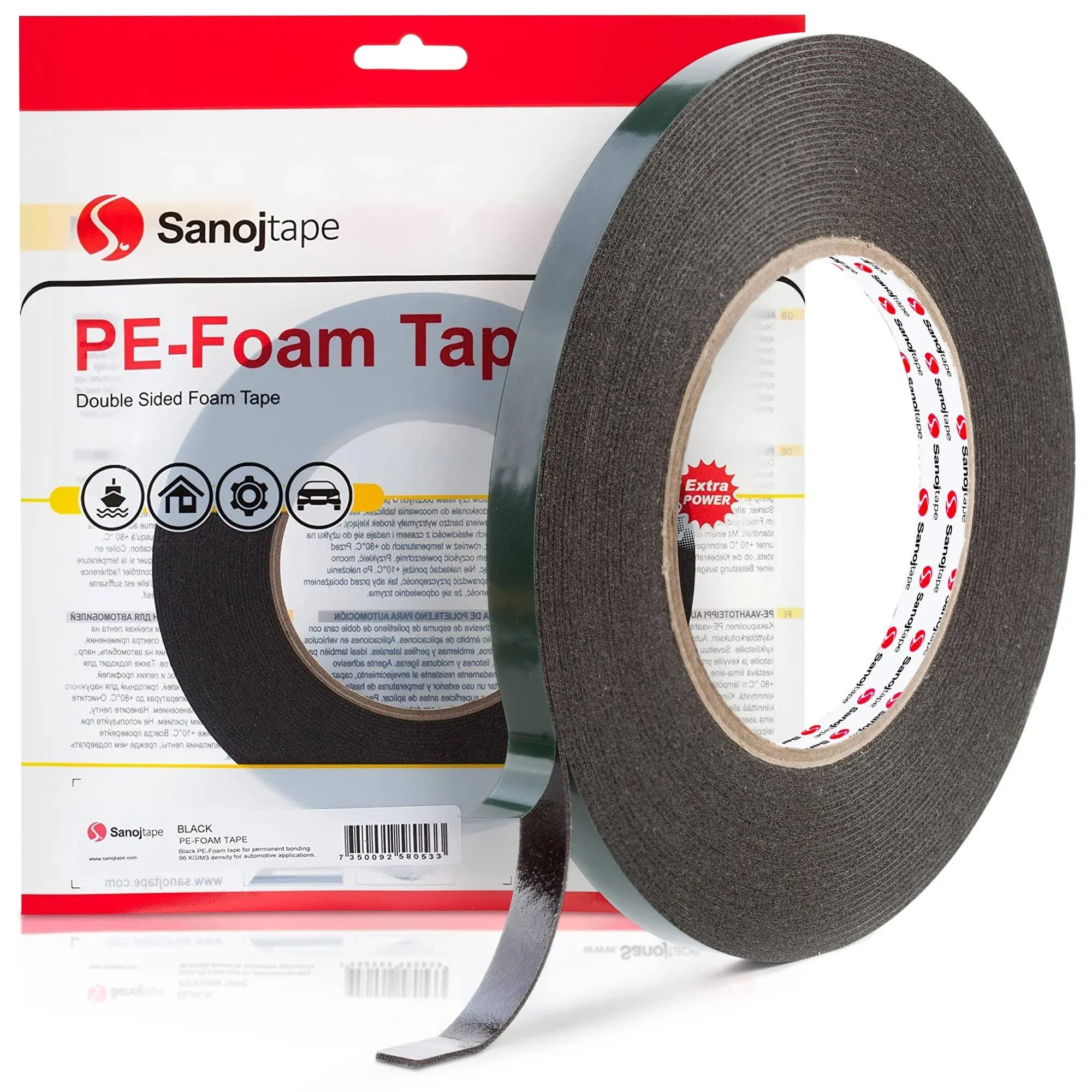 Sanojtape Double Sided Tape Heavy Duty 0.35 x 33ft. Black Foam Mounting Tape ...