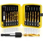 13 Pc. SAE/Metric Threading Tap Drill Bit Set with 1/4 inch Hex Shank, 3-in-1